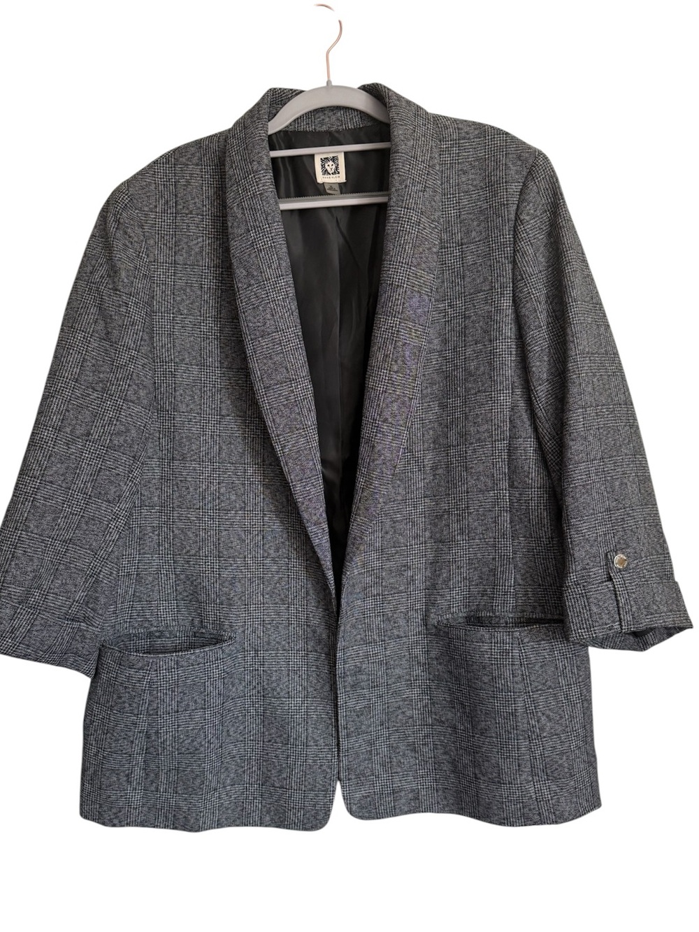Anne Klein Gray Plaid Shawl-Collar Blazer